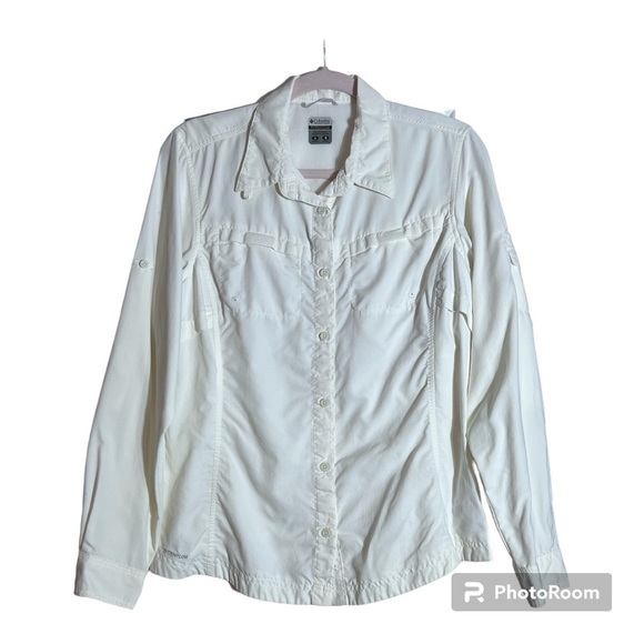 Columbia Tops - Columbia Titanium Ladies Long Sleeve Button Down Ivory Outdoor Shirt, Large